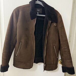 Forever 21 brown faux suede jacket with black faux shearling lining